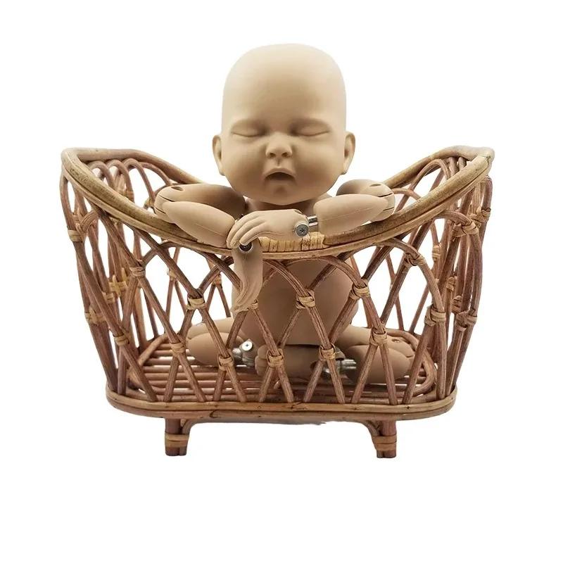 Newborn Photography Prop - Vintage Rattan Weaving Basket Baby Bed & Crib Practical Photo Shoot Furniture for Adorable Baby Shots