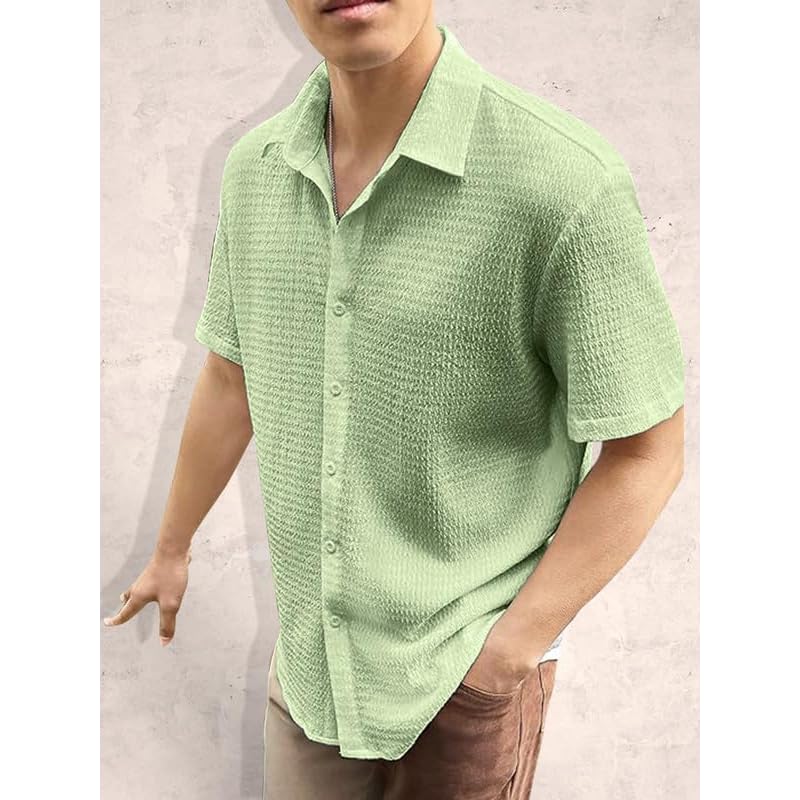 Tee Projekt Mens Popcorn Shirt Texture Pattern Mens Casual Shirt Half Sleeves Goa Beach Summer Shirt Black