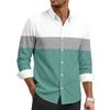 Men's Casual Stylish Striped Printed Shirt - Men's Lapel Buttoned Long-sleeved Shirt