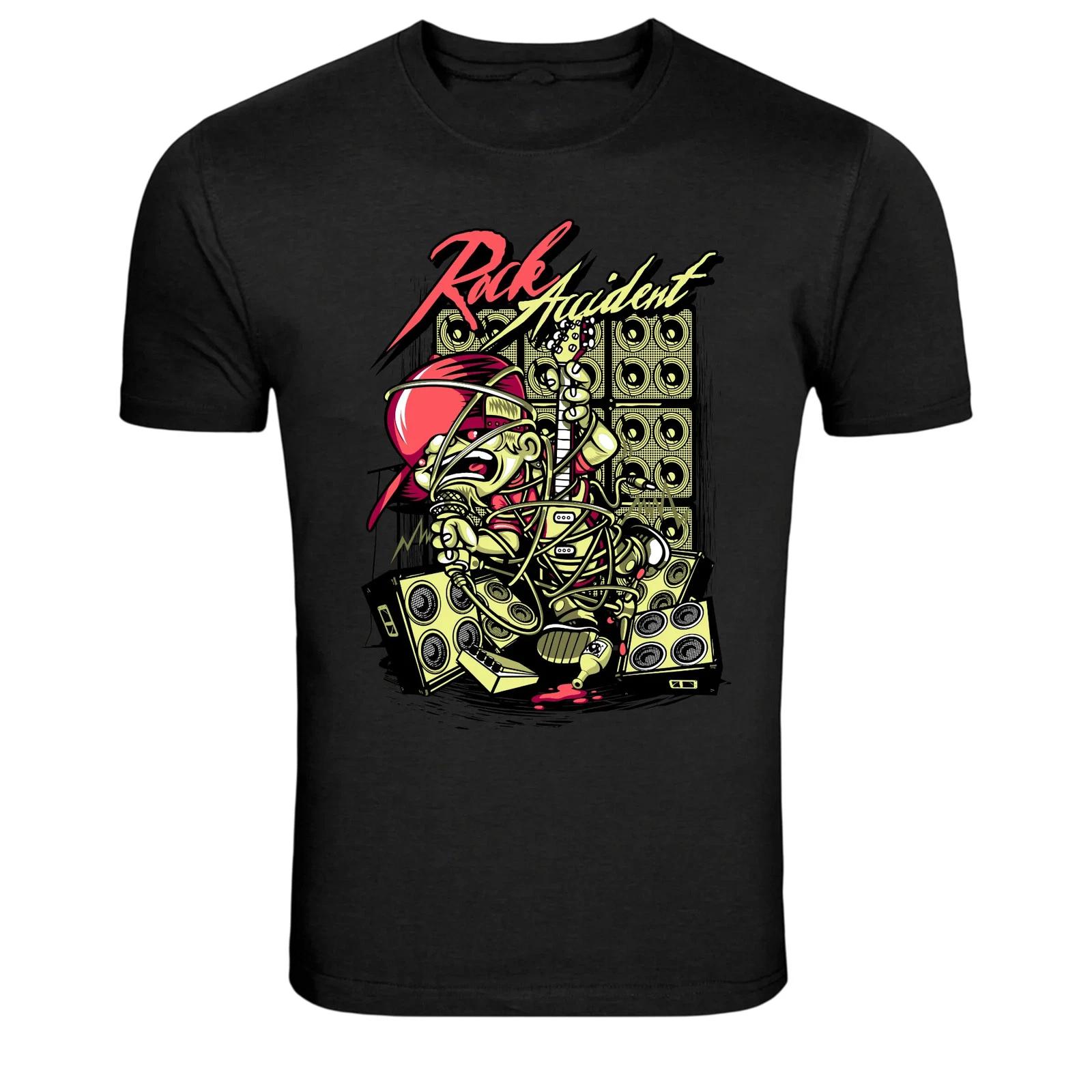 Rude Accident Rock Guitar Skeleton Funny Music T-Shirt M