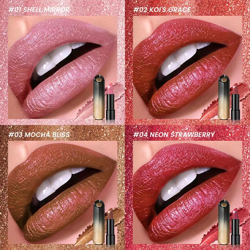 Diamond Pink Lipstick Shiny Pearl Sparkling Lip Gloss Makeup Pearlescent Red Sexy Metallic Glitter Lipstick Waterproof Cosmetics