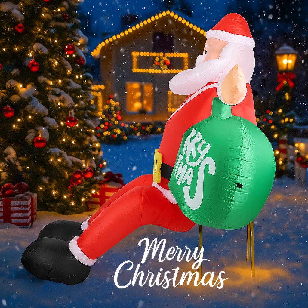 7.87FT Yard Party Decoration Inflatable Santa Claus Christmas Ball Toy LED Light Home Decor Ornament Supplies Holiday Xmas Gifts