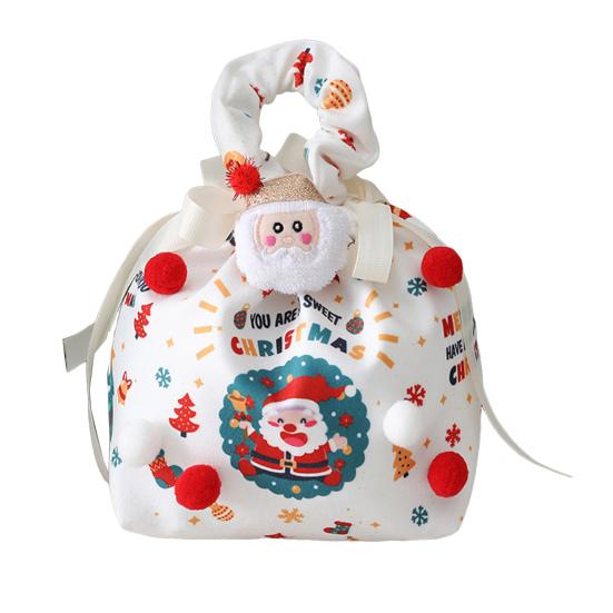 Christmas Gift Bag with Drawstring Reusable Candy Bag for Treats Cookie Goodies Xmas Eve Fruit Storage Bag with Santa Snowman Deer Doll