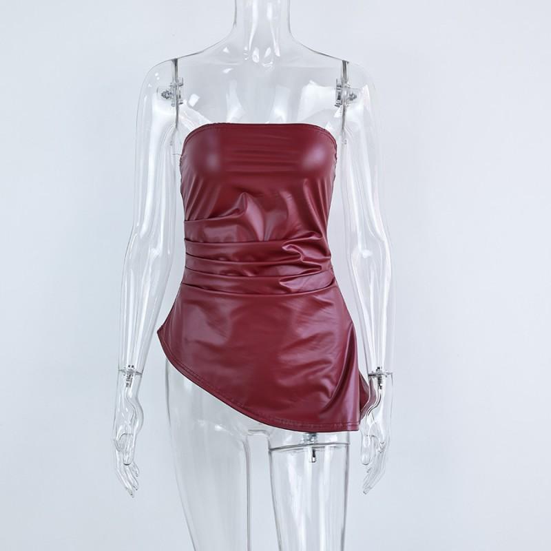 Womens Sexy Sleeveless Fitted PU Leather Corset Top Streetwear Party Clubwear