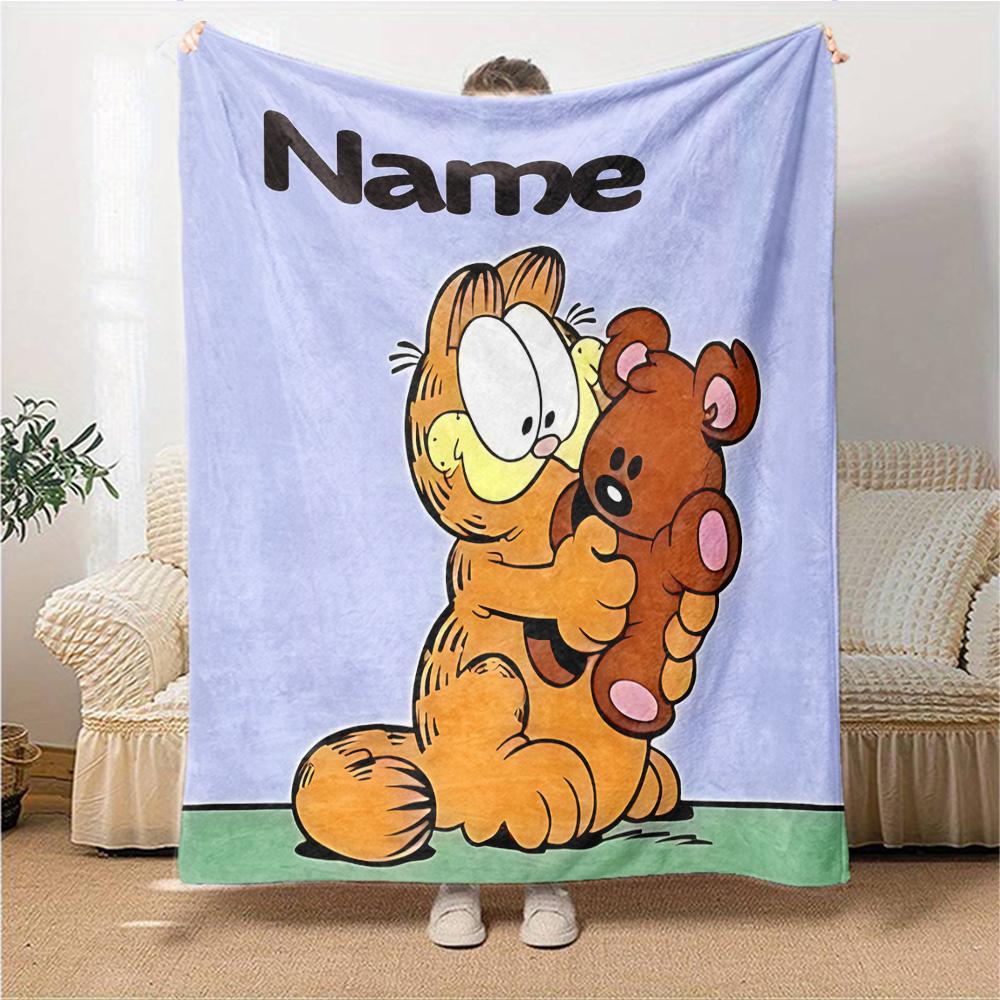 Custom Name Garfield'S Starry Adventure Party Blanket For Couch Bed Plush Cozy Fuzzy Blanket Super Soft Warm Blankets For Fall And Winter 091674