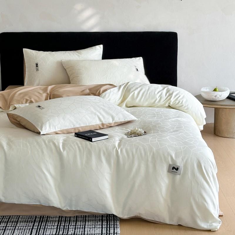 60S Cotton Sateen Jacquard Bedding Set Solid Color Bed Linen