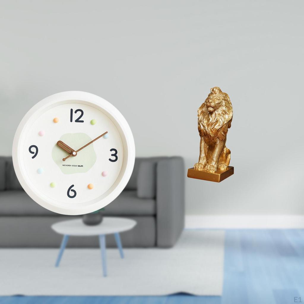 Modern Lion Wall Clock Sculpture Quiet Large Numerals Decorative Tabletop Ornament Art Figurine for