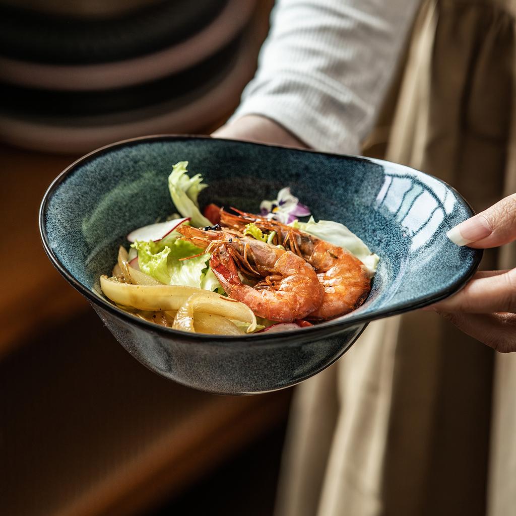Yuanbao Bowl High Value Kiln Glaze Ceramic Bowl Household Retro Tableware Bowl Restaurant Noodle Bowl Vegetable Bowl Salad Bowl