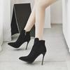 Módní boty na vysokém podpatku Dámské podzimní a zimní nové špičaté semišové boty s krátkou holení a úzkým podpatkem