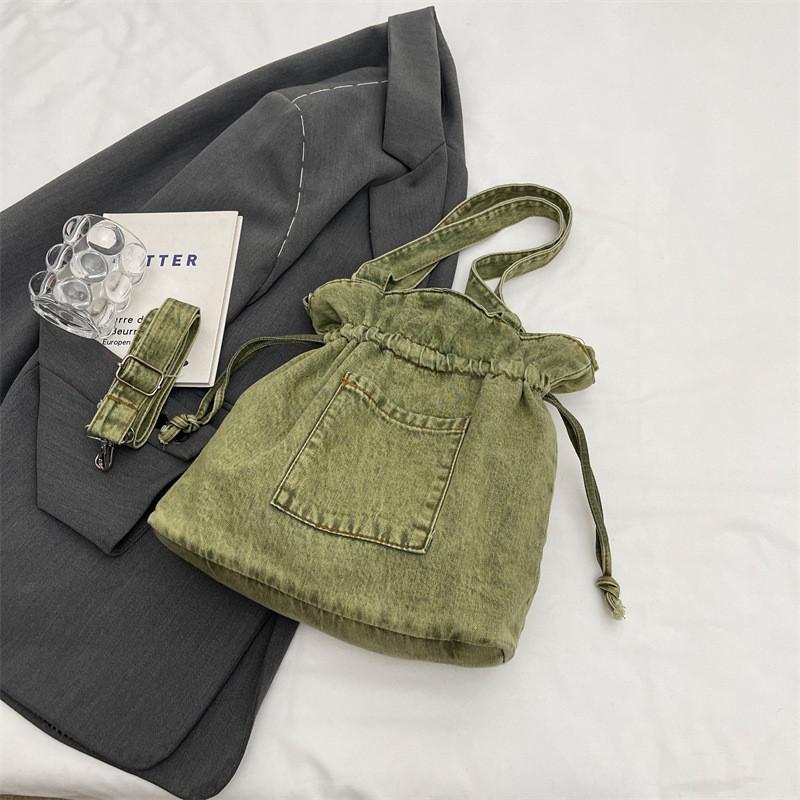 IELGY Корейская версия модной повседневной джинсовой сумки-ведра большой вместимости — фото 5