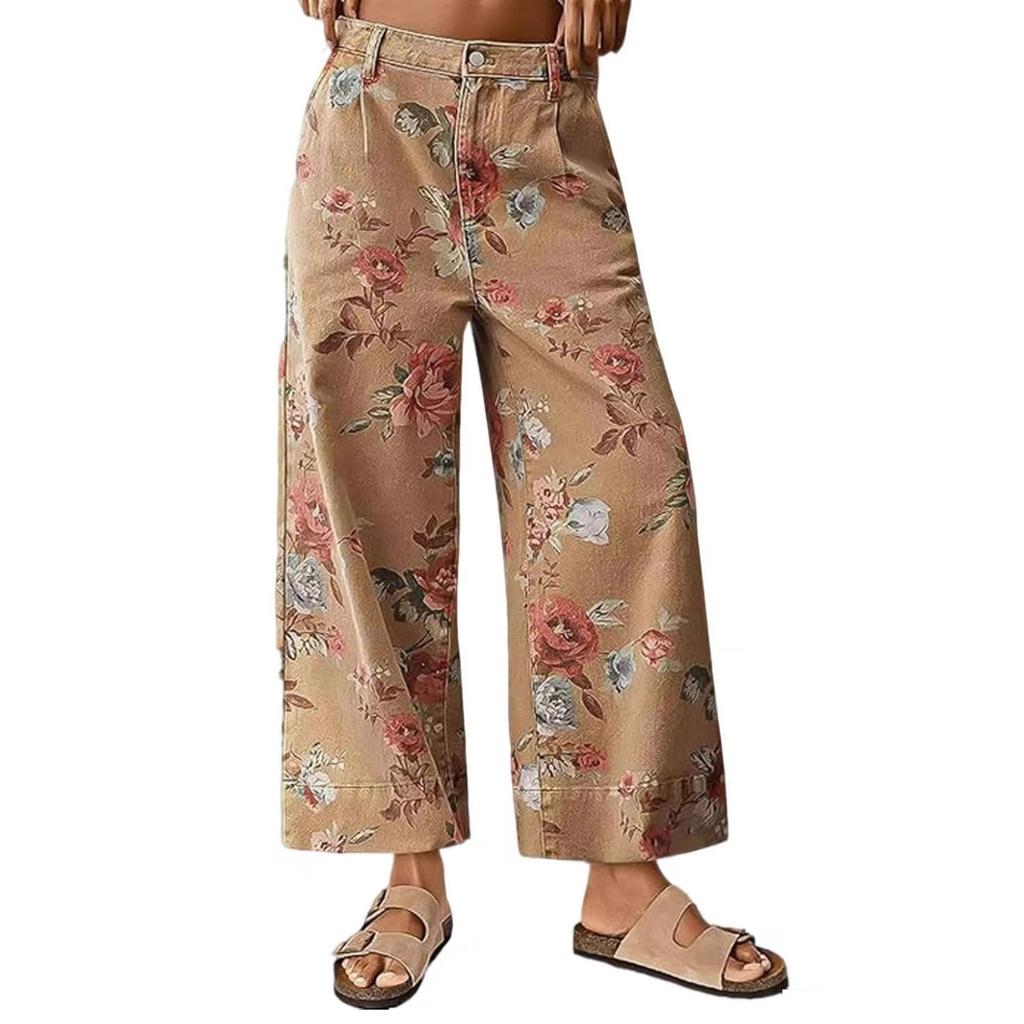 Women's High Waist Floral Print Wide Leg Pants