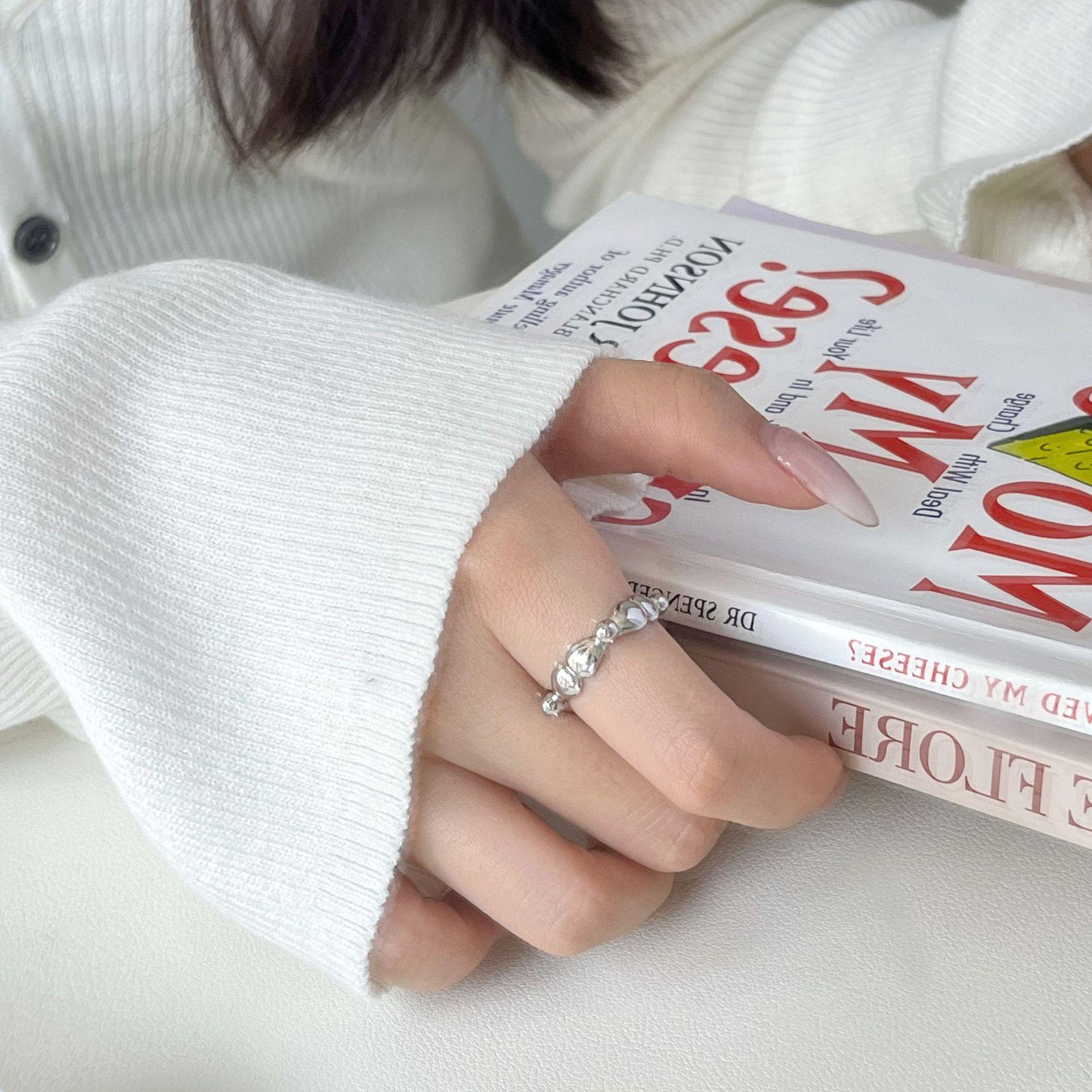 Adjustable Three-Dimensional Wave Ring with Inlaid Spherical Accents Open Adjustable