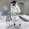 Kinder Sommerkleidungsset für Jungen Buchstabendruck Sportanzug Kinder Teenager Outfits Lässiges Kurzarm-T-Shirt + Shorts Trainingsanzug Kostüm