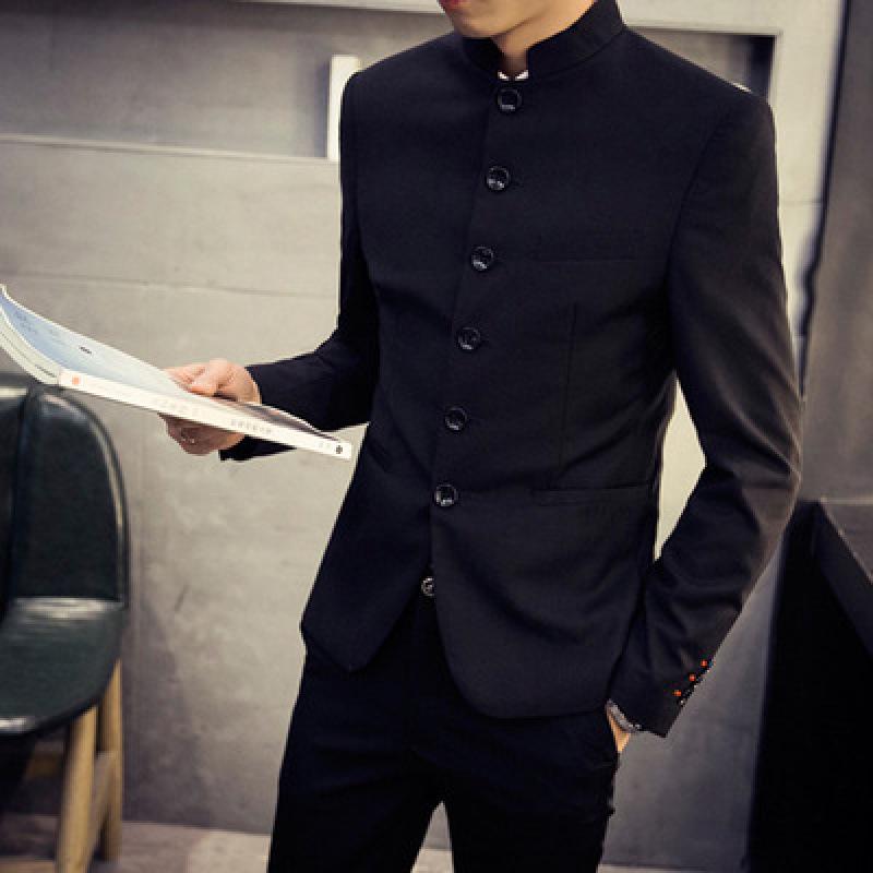 Men's Youth Slim Fit Zhongshan Suit: Stand Collar Casual Chinese Style Wedding Dress 16