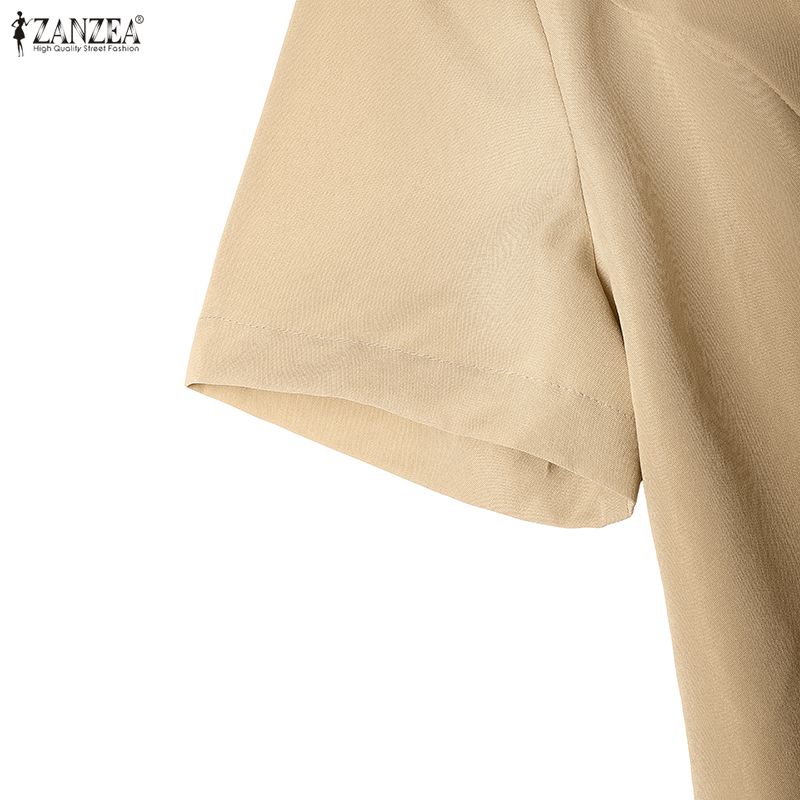 ZANZEA Women Casual V-Neck Solid Color Short Sleeve Sheath Dress