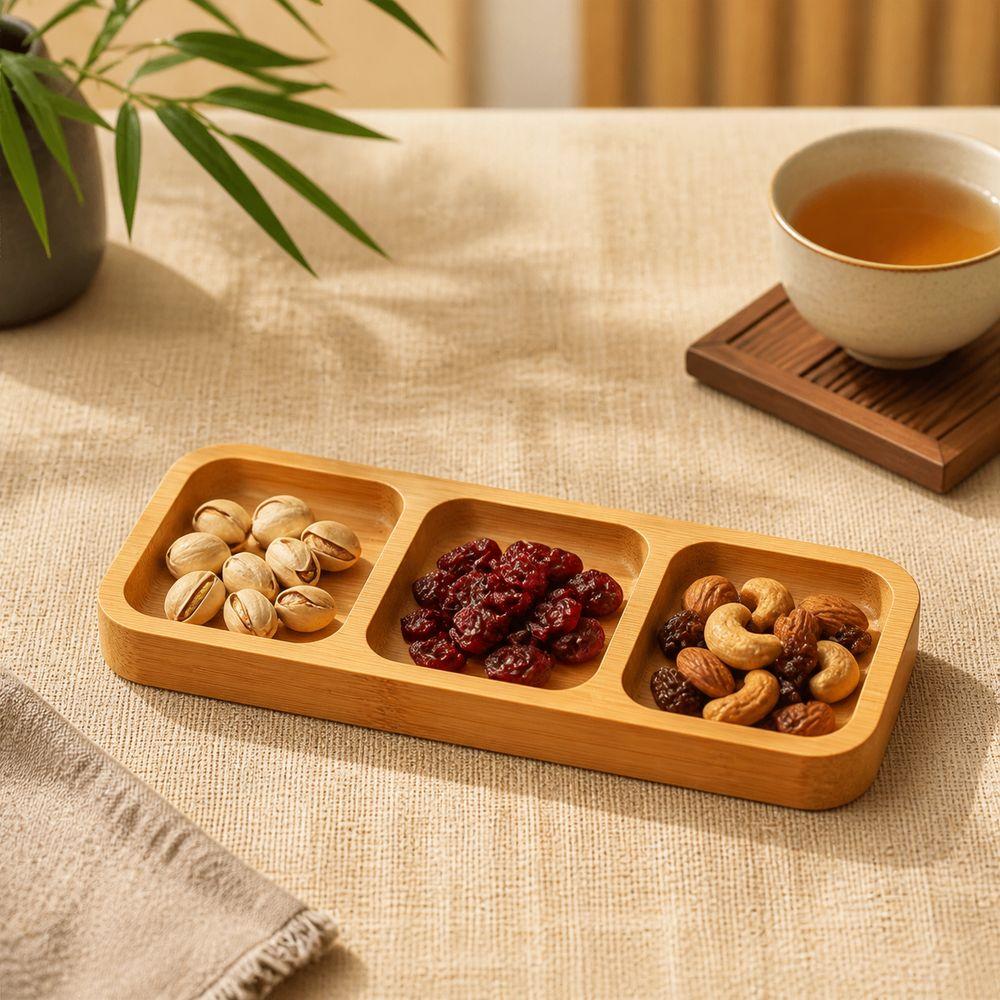 Natural Bamboo Bamboo Food Platter Divided Divided Fruit Dishes  Dining Area