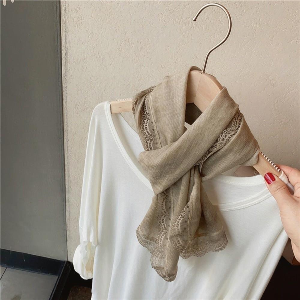 Solid Color Cotton Linen Scarf Lace Edge Silk Scarf Literary Flaxen Lace Scarf for Women
