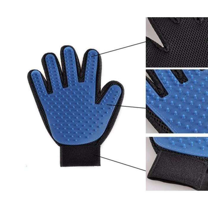 Gant de toilettage - Soin Animaux - 5 Doigts - Silicone - Bleu - Massage Agréable