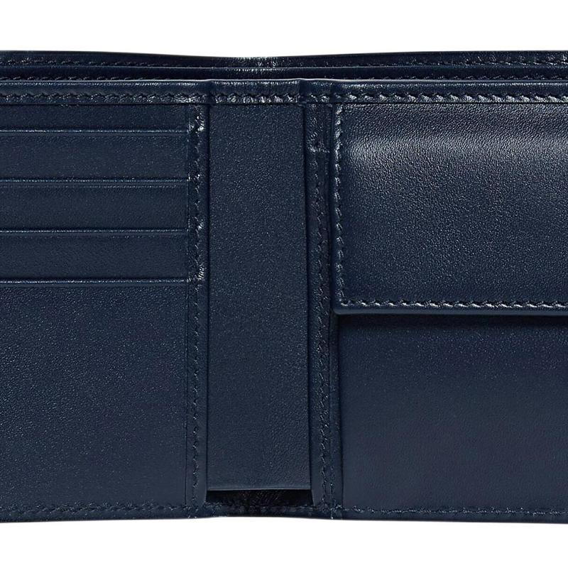 Gucci Presbyopia Logo Embossed Logo Stripe Design Bi-fold Wallet with Coin Pocket Leather Wallet Men's Navy Blue