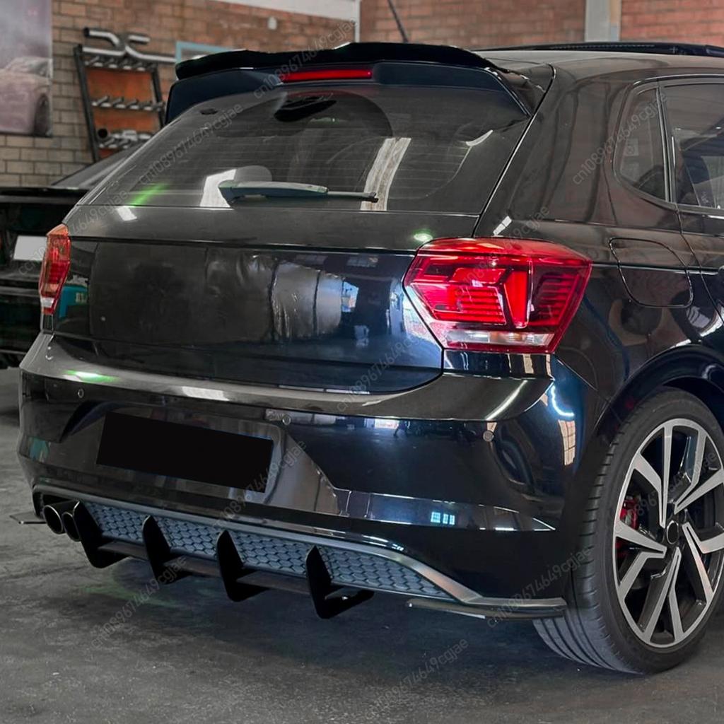 4 Fins Car Rear Bumper Diffuser For Volkswagen Polo MK6 GTI 2017 To 2021 ABS Hatchback Body Kits Splitter Spoiler Black Tuning