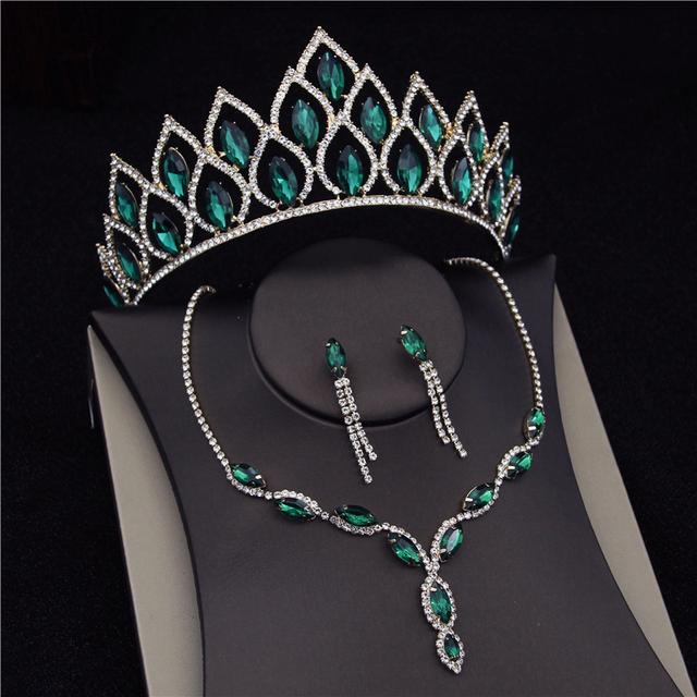 Blue Crystal Bridal Jewelry Sets for Women Fashion Tiaras Wedding Dress Crown Necklaces Earring Set Bride Jewelrry Accessories