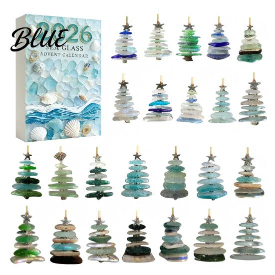 Scatola per Decorazioni a Tema Oceano con Calendario 24 Avvento di Natale Vetro Marino Giorno Conto alla Rovescia Festività Artistica
