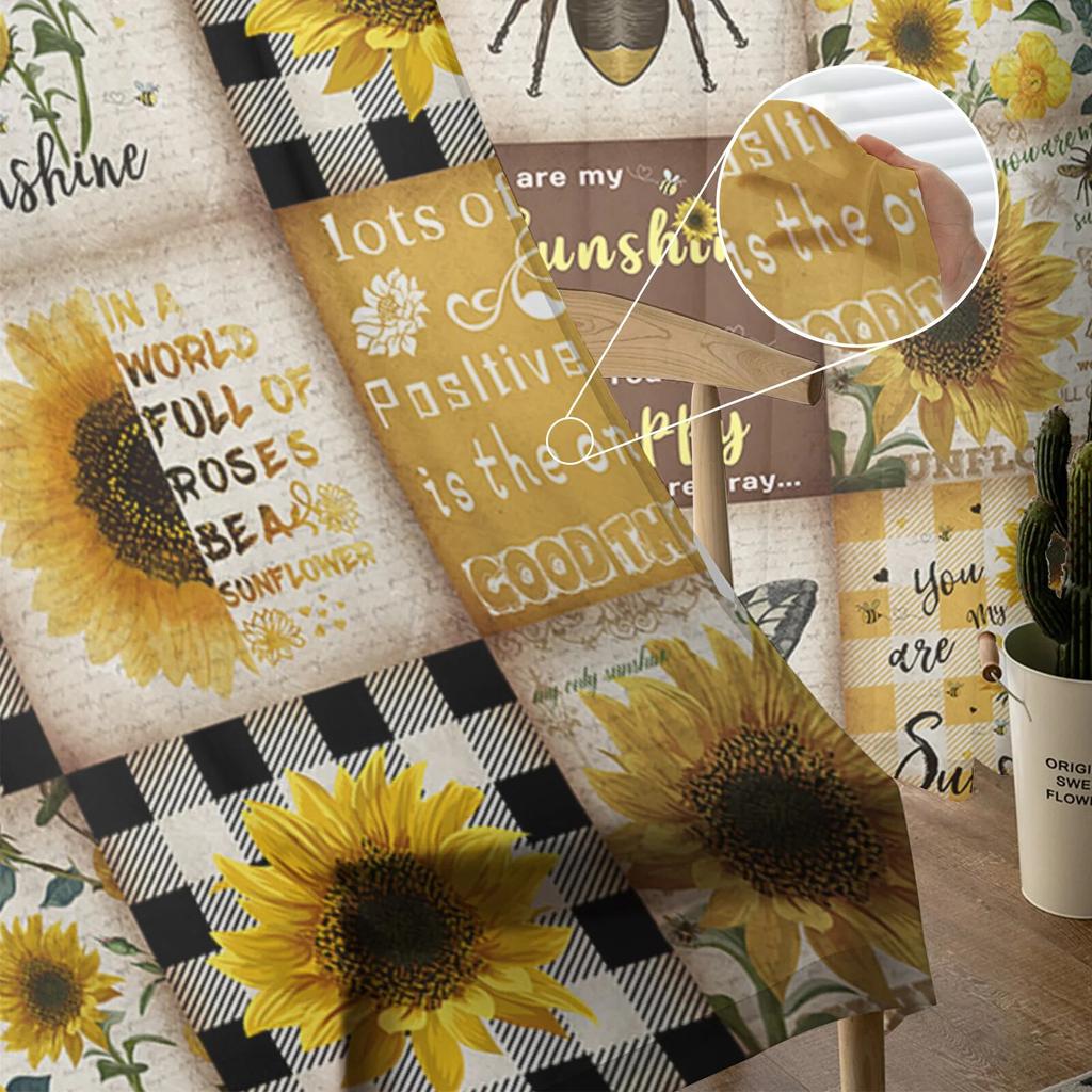 Sunflower Retro Rustic Sheer Curtain for Living Room Hall Wall Dress Up Home Window Supplies Pop Print Tulle Curtains