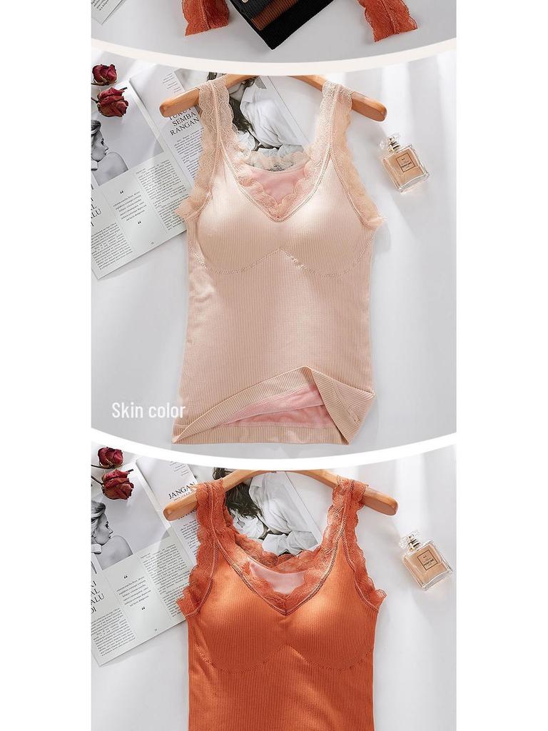 Women's Plus Size Thermal Lace Vest with Chest Pad & Suspenders - Autumn/Winter