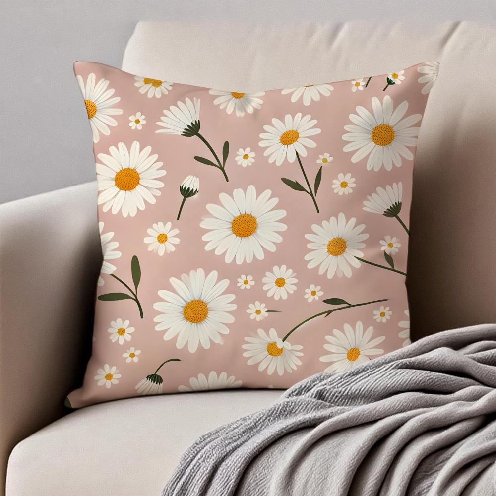 Fresh Small Daisy Floral Cushion Cover Pillowcase Antidustmite Invisible Zipper Short Plush Sofa Cushion