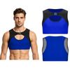Men Mesh Patchwork Crop Top Sleeveless Front Hollow Out Buckle Color Block Vest Tank for Wrestling Running Training Workout