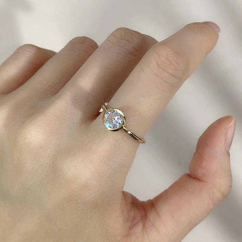 Minimalist Crystal Promise Ring for Women Simple Round Cubic Zirconia Rose Gold Accessories Dainty Jewelry R010