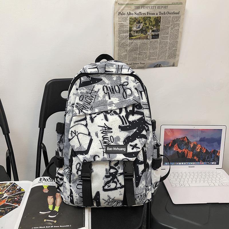 Schoolbag trendy brand backpack men ins trendy cool large capacity graffiti backpack men casual college student schoolbag male junior high school 