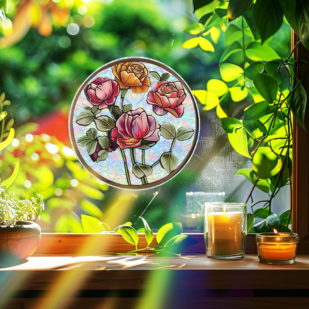 Wzór laserowy Okrągłe Szkło Różane Drzwi i Okno Tło Upiększanie i Dekoracja Naklejki na Okno