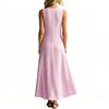 Women's Casual Sleeveless V Neck Maxi Dress with Vertical Stripes Button Detail Side Pockets Comfortable Loose Fit Summer Dress