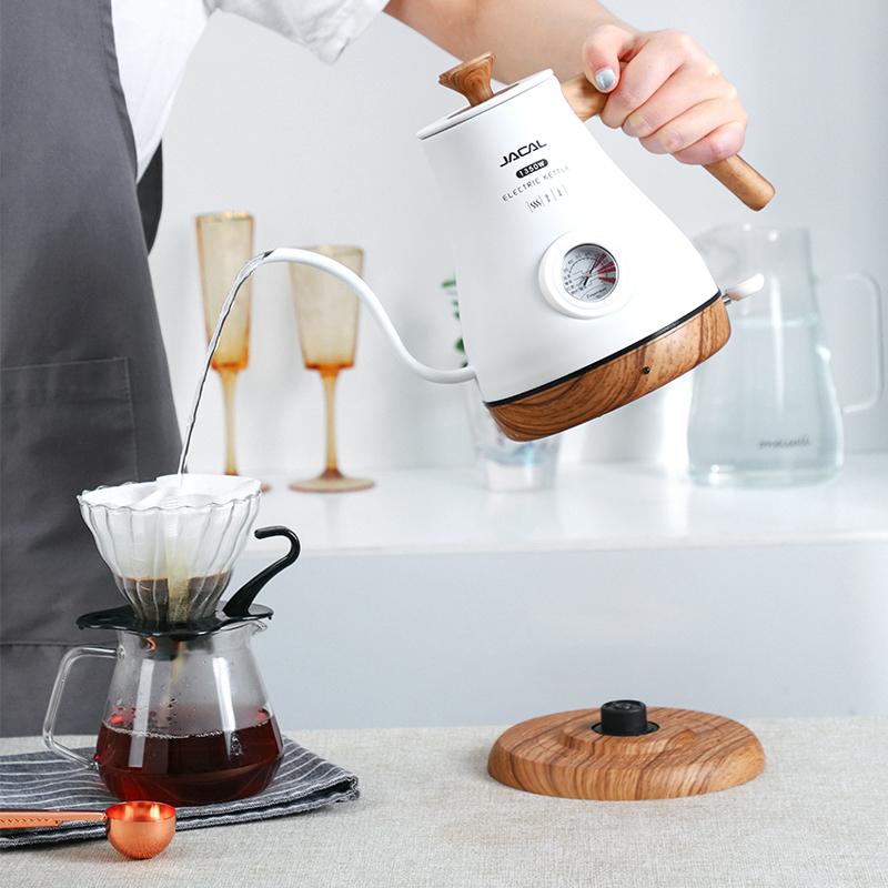 110V/220V Retro ceainic electric 1.0L Gooseneck ceainic gura subțire manuală cafetieră ibric încălzire rapidă ceainic cu termometru