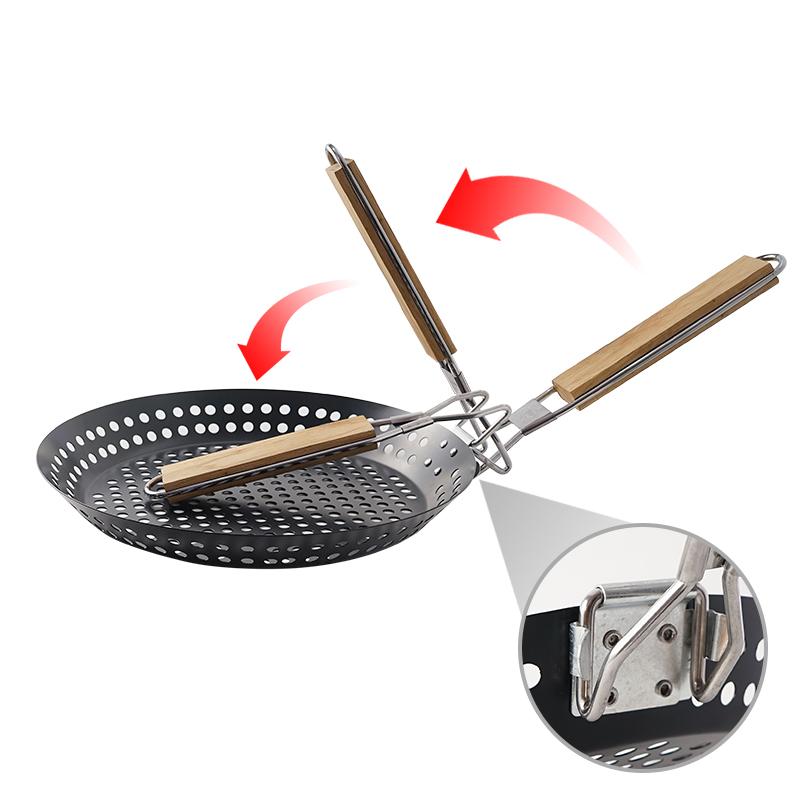 Outdoor Folding Circular Barbecue Plate Camping Multifunctional Grilled Steak Barbecue Plate BBQ Folding Non Stick Frying Pan