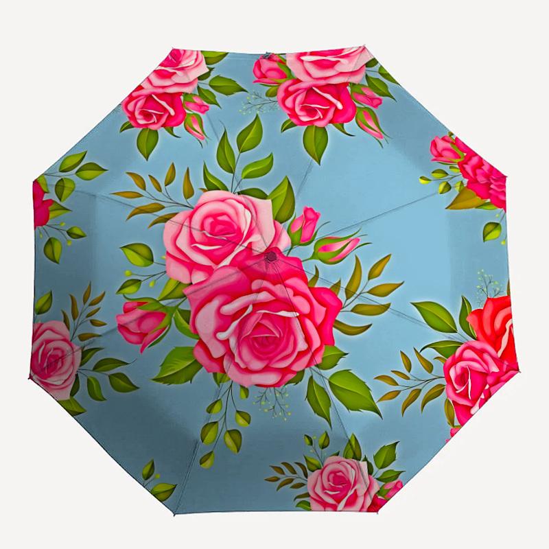 1 Stück Automatischer Auf-/Zuklappbarer Regenschirm mit 8 Speichen und Blumenmuster, Winddichter Tragbarer Sonnenschirm, Weihnachtsgeschenk yy260401034