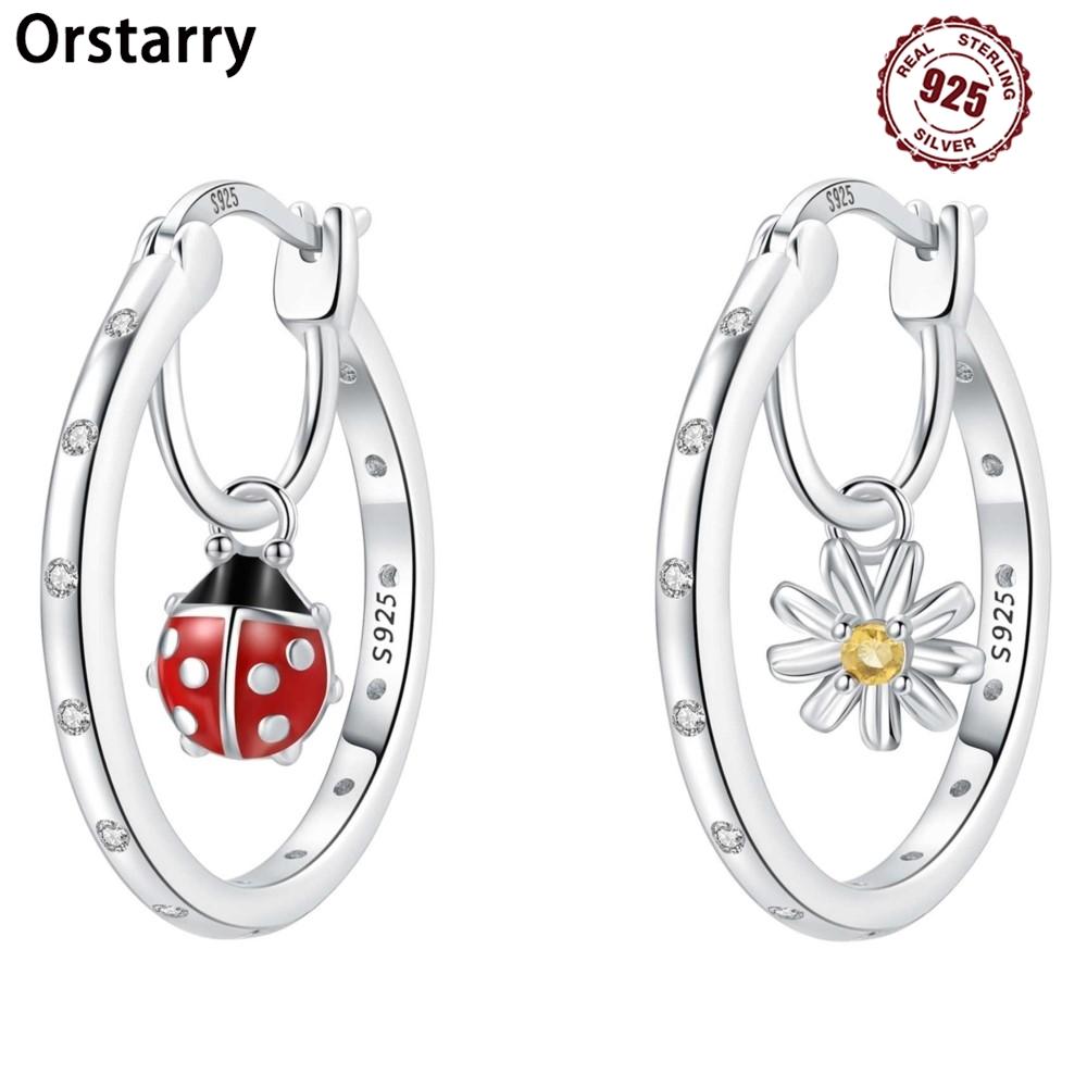 Orstarry 925 Silver Beetle Daisy Insect Flower Earrings Silver Hoop Earrings For Women Jewelry Original Party Gifts