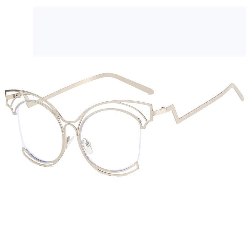 New Fashion Luxury Design Silver And Gold Round Large Frame Women's Anti Blue Light Radiation Flat Glasses Without Degree
