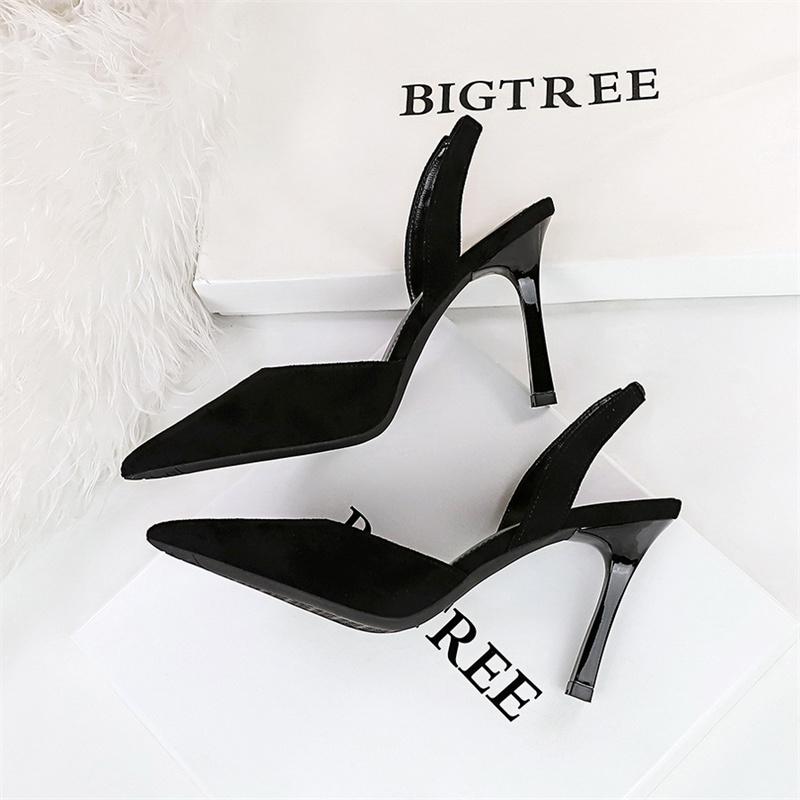 Fashion Women Fashion Simple Pointed Toe High-heeled Summer Sandals Party Black Shallow Mouth Hollow Back Strap Office Slingback Shoes