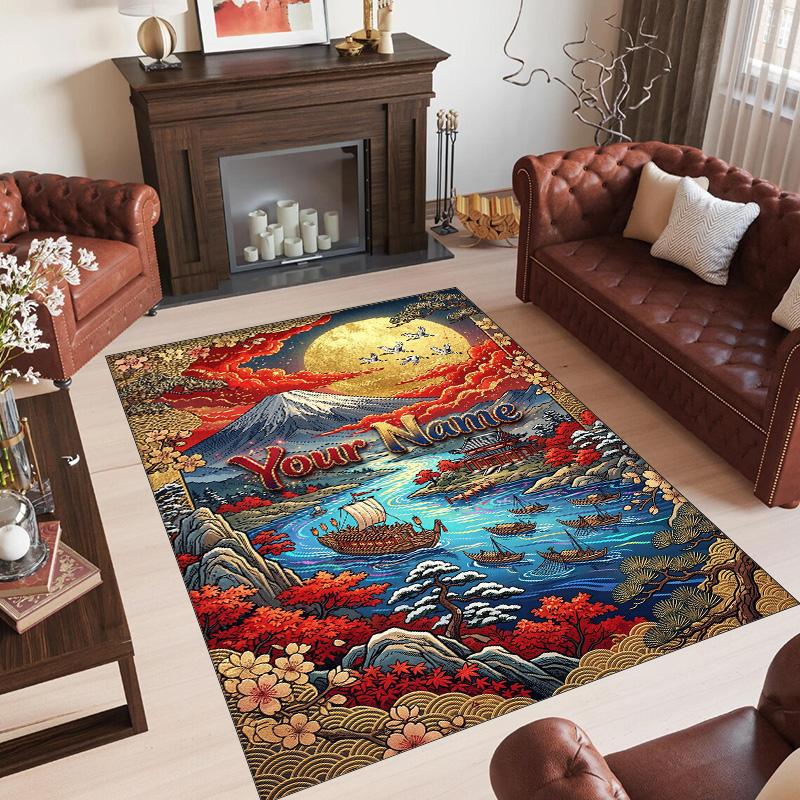 Cosmic Theme Crystal Velvet Floor Rug Personalized Custom Name Text Warm Carpet Home Decoration