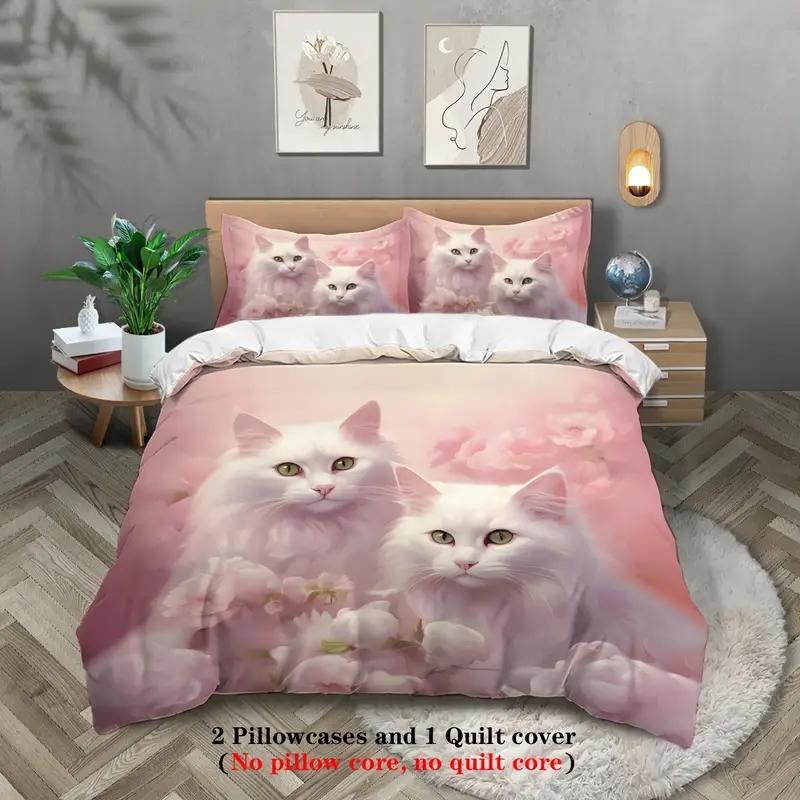 Comforter Cute Cat 3Pcs 3D Digital Printed Soft Comfortable Breathable Bedding Set For Bedroom Dorm