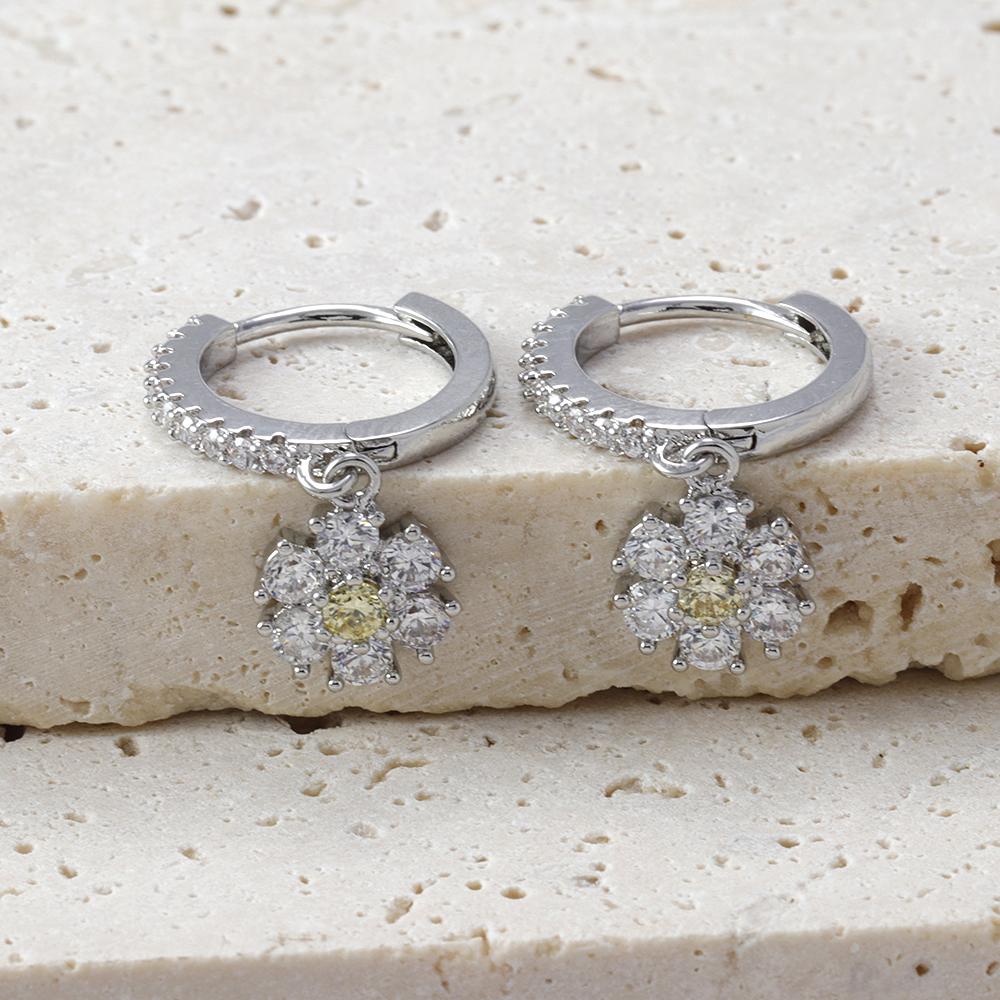 Fashion Stainless Steel Flower Zircon Drop Earrings For Women French Light Luxury Pendant Exquisite Earrings Christmas Jewelry