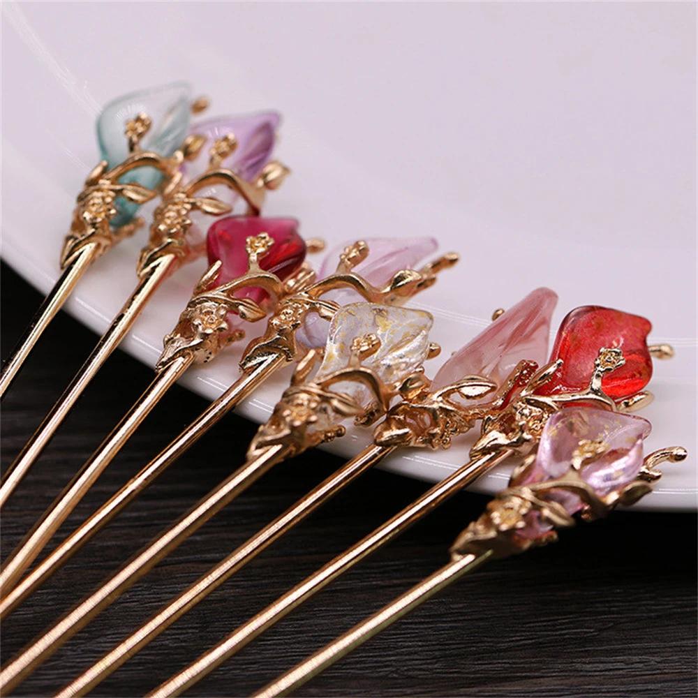 1PCS Vintage Chinese Style Hanfu Hair Chopsticks Hairpin Women Metal Glaze Hair Fork Woman Jewelry Hair Clip Hair Stick