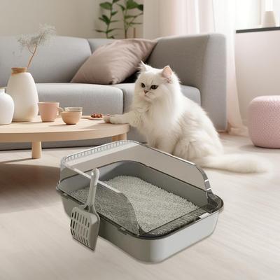 Katzentoilette Schale Katzenstreuwanne Spritzwassergeschützt Katzentoilette Halboffen Erhöht Katzen Sandkasten Offene Oberseite Haustierstreuwanne