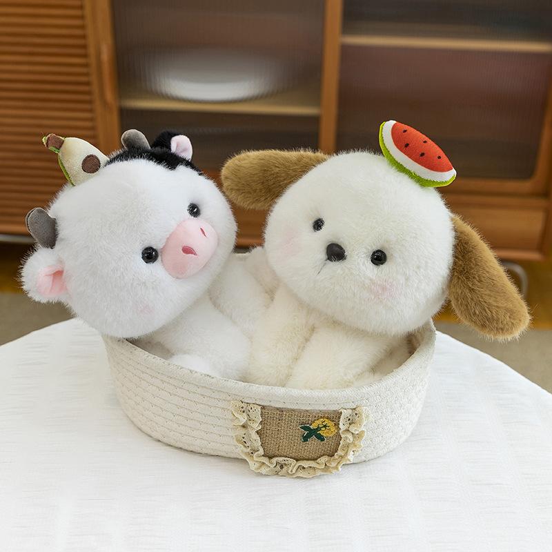 New Fruit Animal Panda Table with Doll Ornaments Cute Cow Doll Plush Toy Girlfriend Birthday Gift