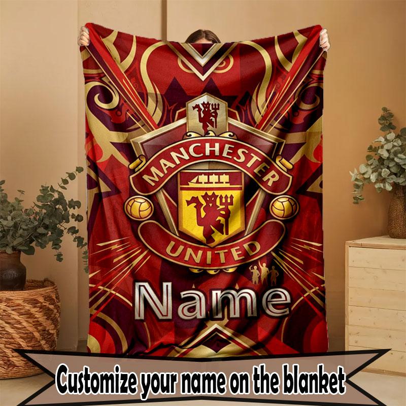 Custom Name Personalized Manchester United Print Blanket, Home Decor, Bedroom, Sofa, Camping, Couch, Gifts for Birthday Christmas