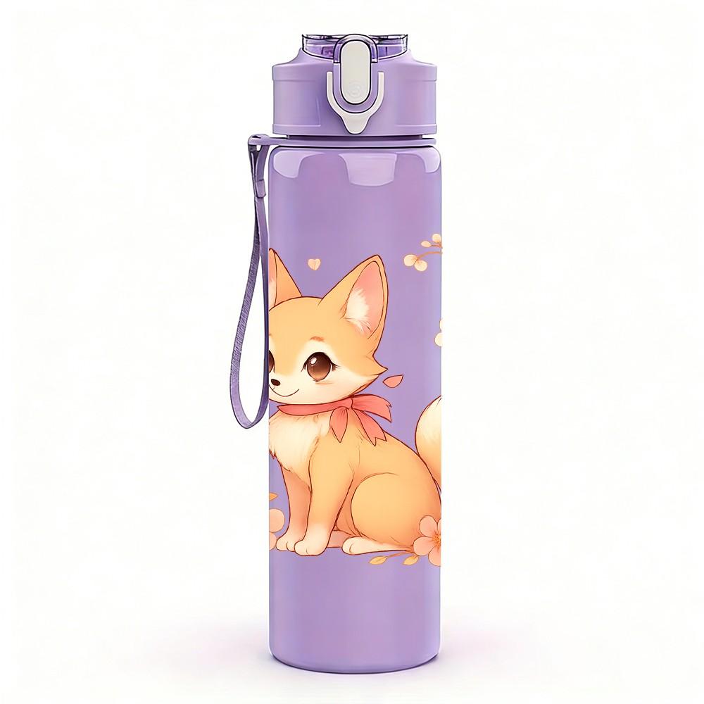 1PC Soft Wreath Fox Cartoon 750ml Color Plastic Sports Water Bottle Leakproof Flip Straw Lid Suitable for Sports Office Home Use