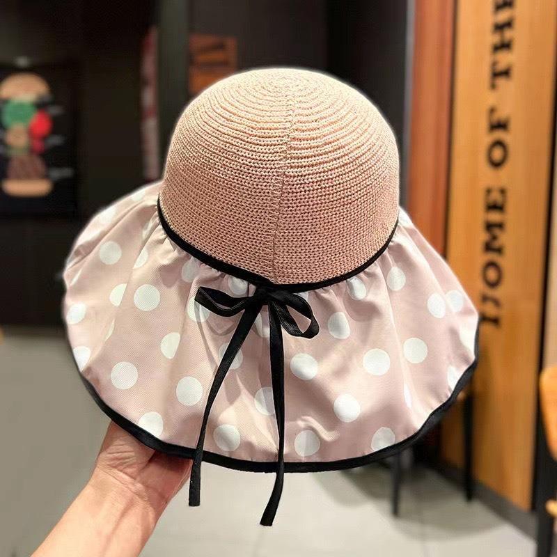 Hat Spring and Summer Female Face Covering Versatile Sunscreen Hat Bucket Hat Polka Dot Sun Hat Female Hat Straw Hat UV Protection Face Covering