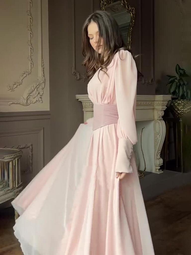 Retro Long Sleeve Waist-Cinching Fairy Dress 2025 - European and American Spring Style